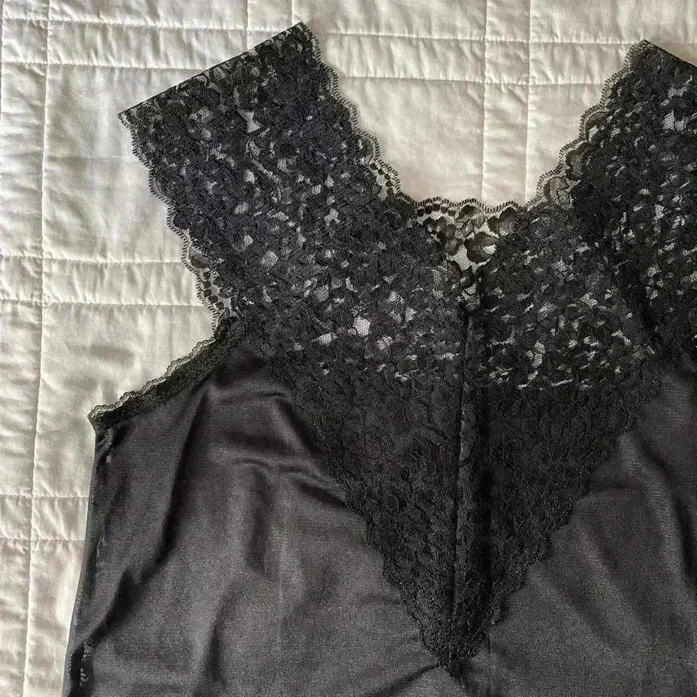 Lace satin top collections etc medium vintage Y2K gothic sheer black tank top - Picture 2 of 6